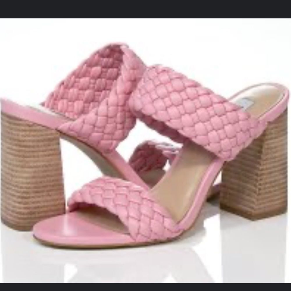 Steve Madden Tielo pink woven block heel slide sandals, 6 barbiecore heeled mule